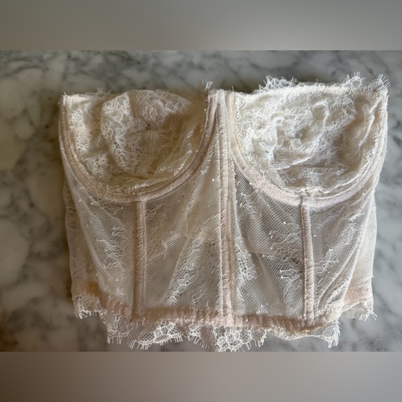 Victoria's Secret Other - Victoria’s Secret Lace Bustier Corset Bra Top Cream Off White 34DD 34E Lingerie